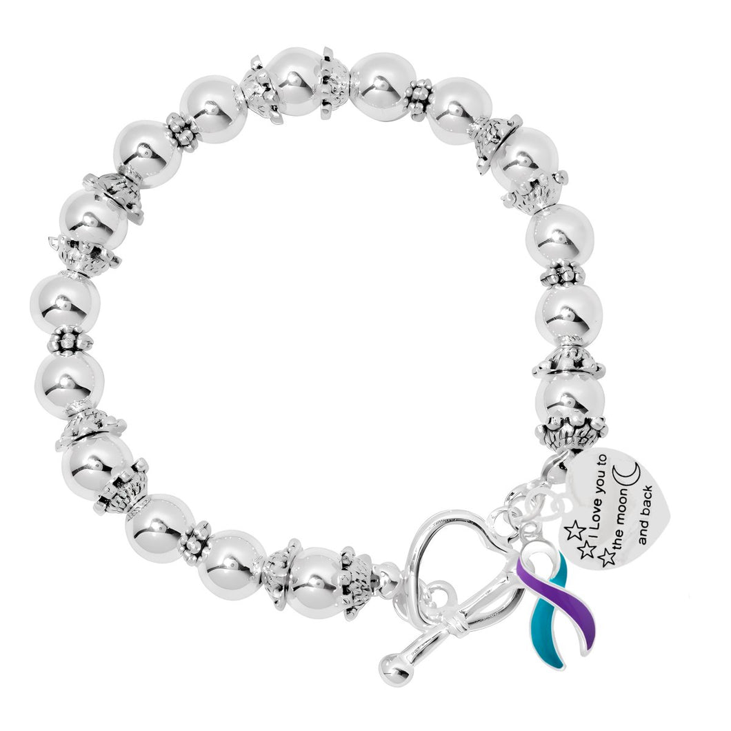 Love You to The Moon Teal & Purple Ribbon Bracelets - Fundraising For A Cause