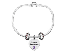 Load image into Gallery viewer, Lupus Awareness Heart Charm Bracelets with Crystal Accent Charms - Fundraising For A Cause