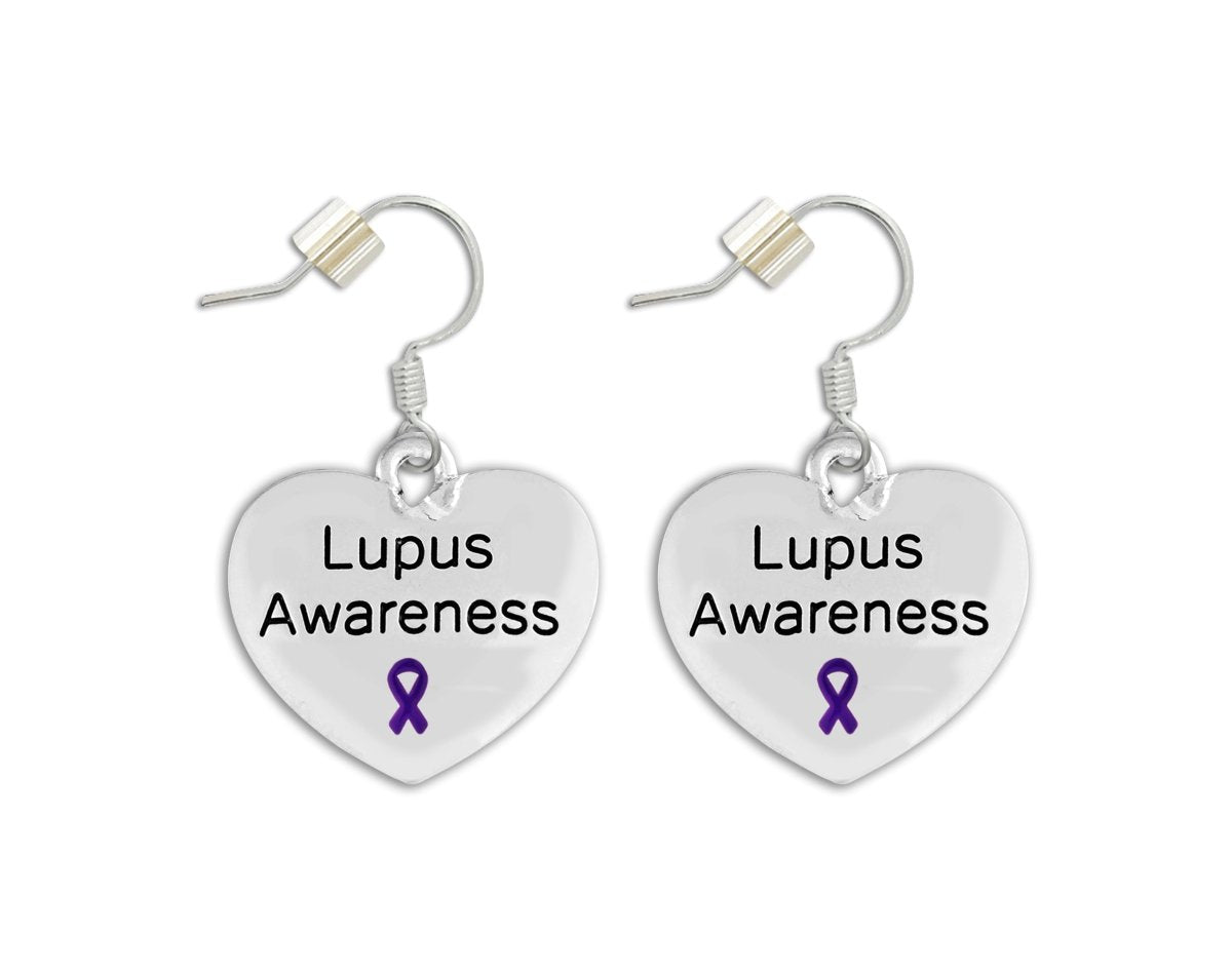 Lupus Awareness Purple Ribbon Heart Earrings - Fundraising For A Cause