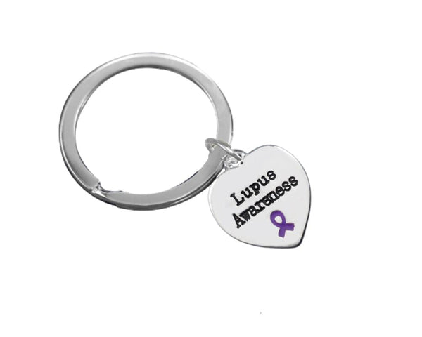 Lupus Awareness Ribbon Heart Charm Split Style Keychains - Fundraising For A Cause