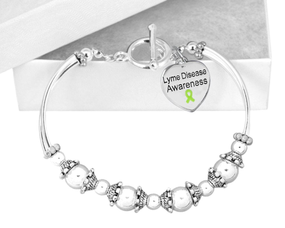 Lyme Disease Awareness Heart Charm Partial Beaded Bracelets - Fundraising For A Cause