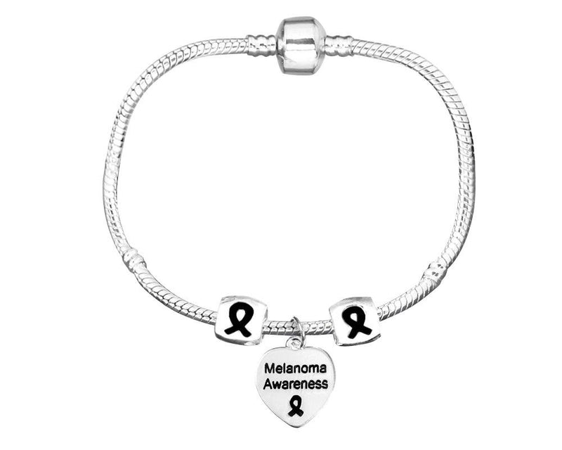 Melanoma Awareness Heart Charm Bracelets with Barrel Accent Charms - Fundraising For A Cause