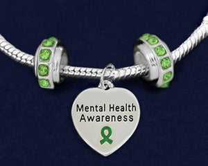 Mental Health Awareness Heart Charm Bracelets with Crystal Accent Charms - Fundraising For A Cause