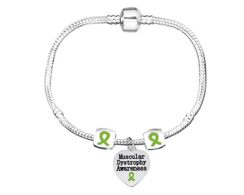 Muscular Dystrophy Awareness Heart Charm Bracelets With Barrell Accent Charms - Fundraising For A Cause