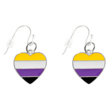 Load image into Gallery viewer, Nonbinary Flag Heart Hanging Earrings - Fundraising For A Cause
