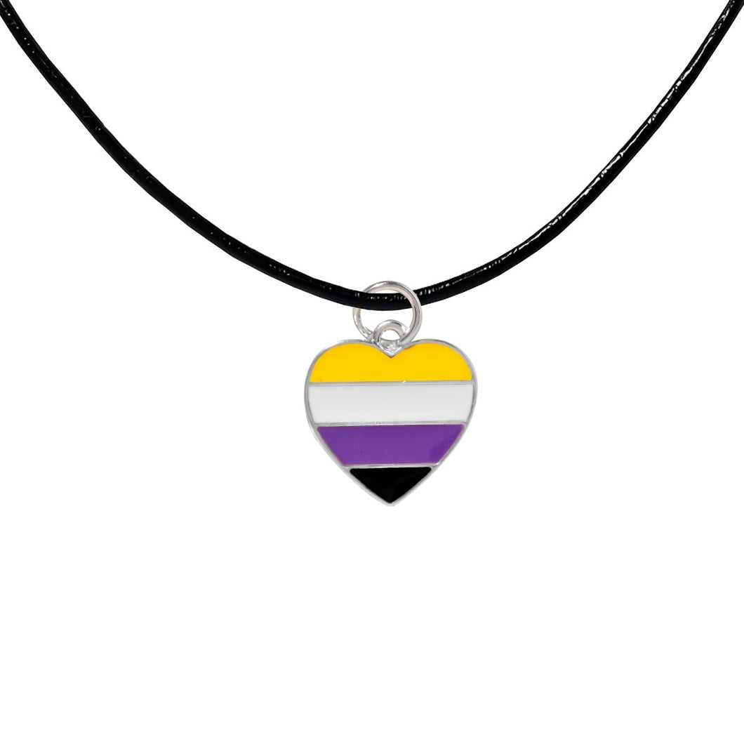 Nonbinary Flag Heart LGBTQ Black Cord Necklaces - Fundraising For A Cause