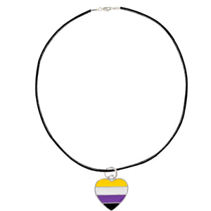 Nonbinary Flag Heart LGBTQ Black Cord Necklaces - Fundraising For A Cause