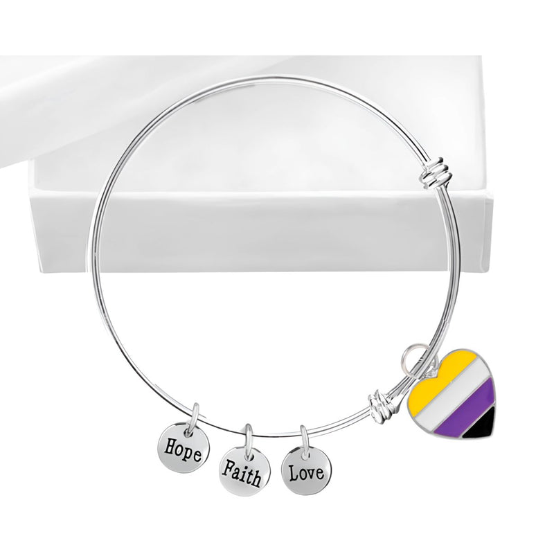 Nonbinary Flag Heart Retractable Charm Bracelets - Fundraising For A Cause