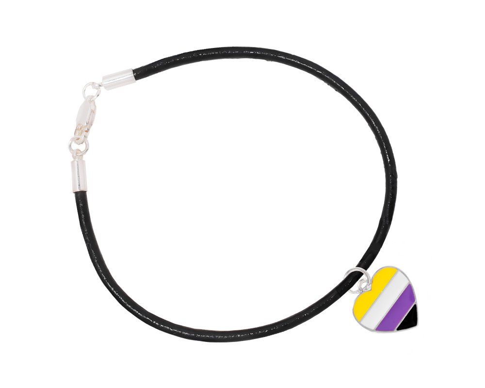 Nonbinary Heart Flag Leather Cord Bracelets - Fundraising For A Cause