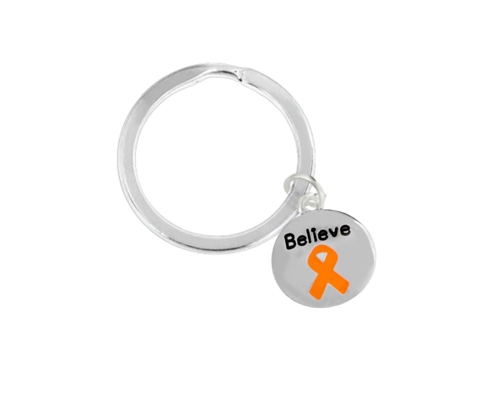 Orange Ribbon Circle Believe Charm Split Style Key Chains - Fundraising For A Cause