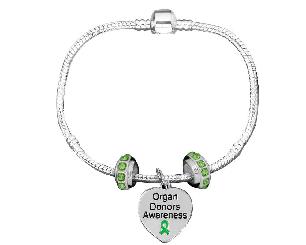 Organ Donors Awareness Heart Charm Bracelets with Crystal Accent Charms - Fundraising For A Cause
