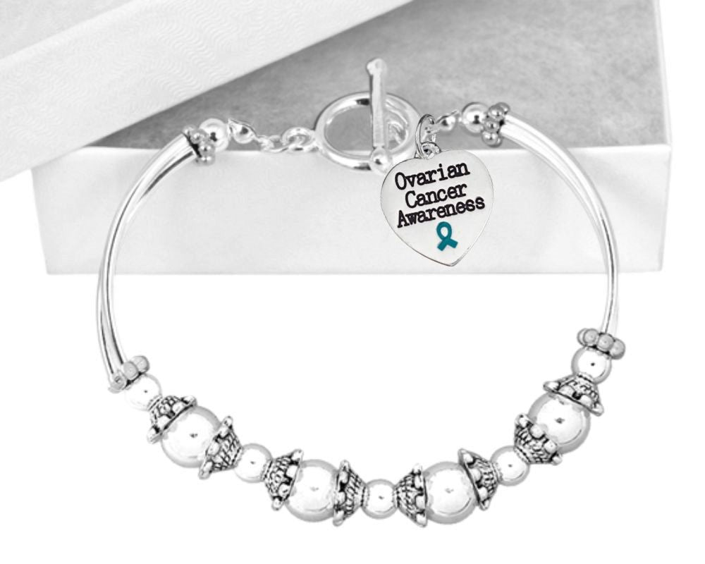 Ovarian Cancer Awareness Heart Charm Partial Beaded Bracelets - Fundraising For A Cause