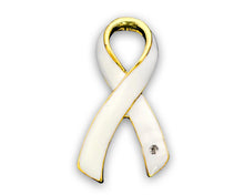 Load image into Gallery viewer, Large White Ribbon Pins - Fundraising For A Cause
