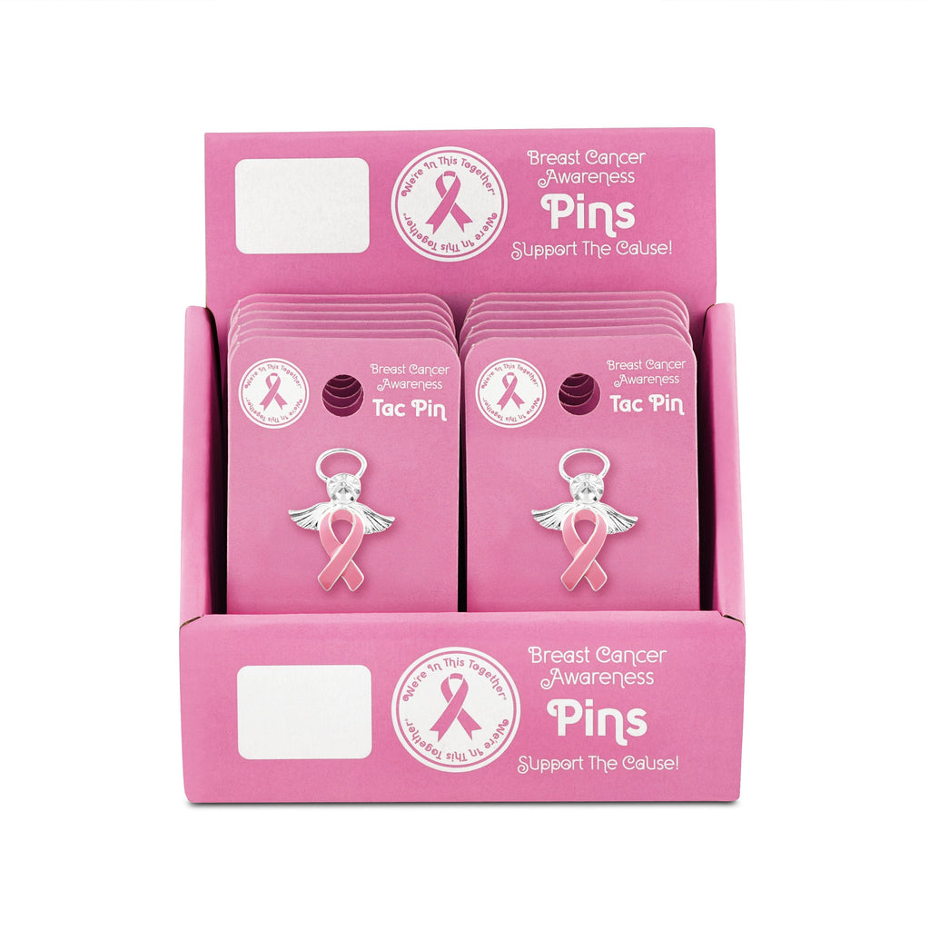 Breast Cancer Awareness Angel Pink Ribbon Pin Counter Display (12 Cards) - Fundraising For A Cause