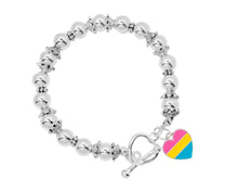 Load image into Gallery viewer, Pansexual Flag Heart Charm Silver Beaded Bracelets - Fundraising For A Cause