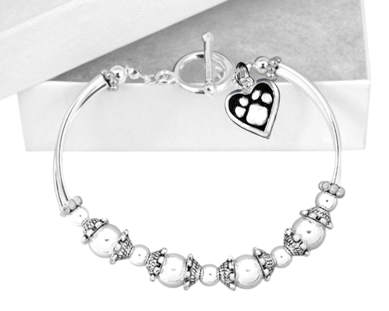 Paw Print Heart Charm Partial Beaded Bracelets - Fundraising For A Cause