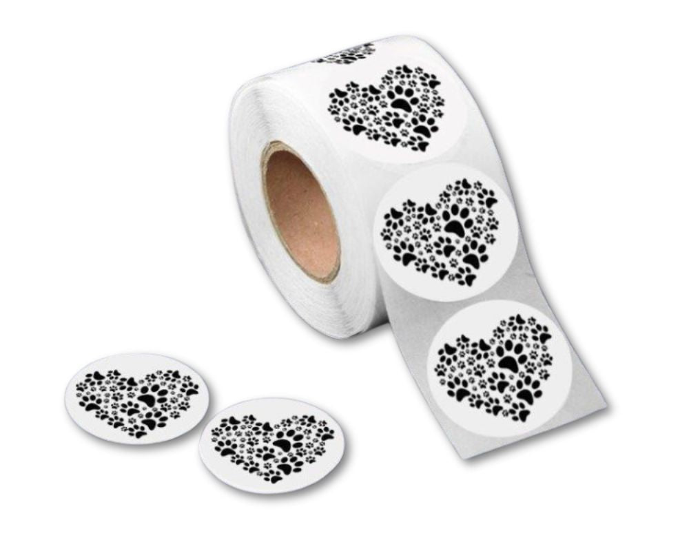 Paw Print Heart Stickers (250 per Roll) - Fundraising For A Cause