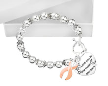 Load image into Gallery viewer, Peach Ribbon Love You To The Moon and Back Heart Charm Beaded Bracelets - Fundraising For A Cause