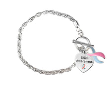 Load image into Gallery viewer, Pink &amp; Blue Ribbon SIDS Awareness Heart Charm Rope Bracelets - Fundraising For A Cause