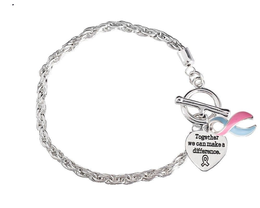 Pink & Blue Ribbon Together We Make A Difference Rope Bracelets - Fundraising For A Cause