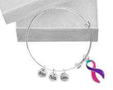 Load image into Gallery viewer, Pink, Purple &amp; Teal Ribbon Charm Motivational Retractable Bracelets - Fundraising For A Cause