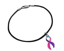 Load image into Gallery viewer, Pink, Purple &amp; Teal Ribbon Charms Black Cord Bracelets - Fundraising For A Cause