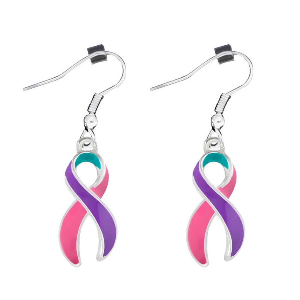 Pink, Purple & Teal Ribbon Hanging Charm Earrings - Fundraising For A Cause