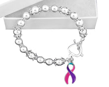 Load image into Gallery viewer, Pink, Purple &amp; Teal Ribbon Silver Charm Beaded Bracelets - Fundraising For A Cause