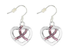 Load image into Gallery viewer, Pink Ribbon Crystal Heart Hanging Earrings - Fundraising For A Cause