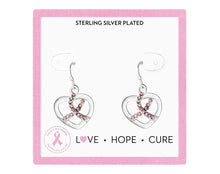 Load image into Gallery viewer, Pink Ribbon Crystal Heart Hanging Earrings on Jewelry Cards (12 Cards) - Fundraising For A Cause