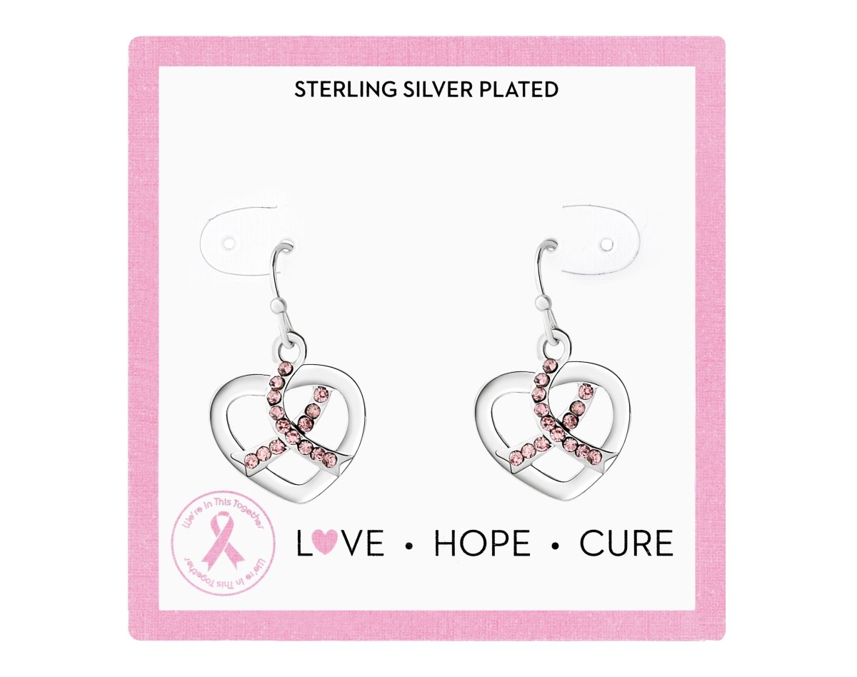 Pink Ribbon Crystal Heart Hanging Earrings on Jewelry Cards (12 Cards) - Fundraising For A Cause