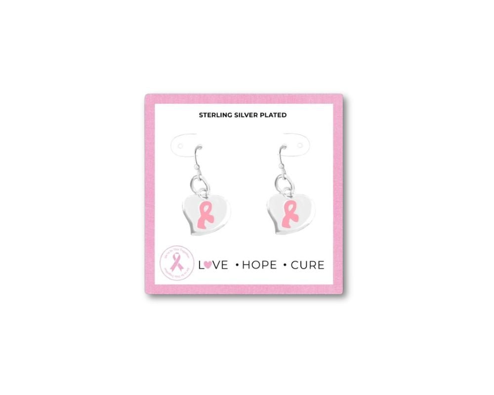 Pink Ribbon Puffed Heart Earrings on Jewelry Cards (Cards) - Fundraising For A Cause