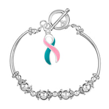 Load image into Gallery viewer, Pink &amp; Teal Ribbon Charm Partial Beaded Bracelets - Fundraising For A Cause