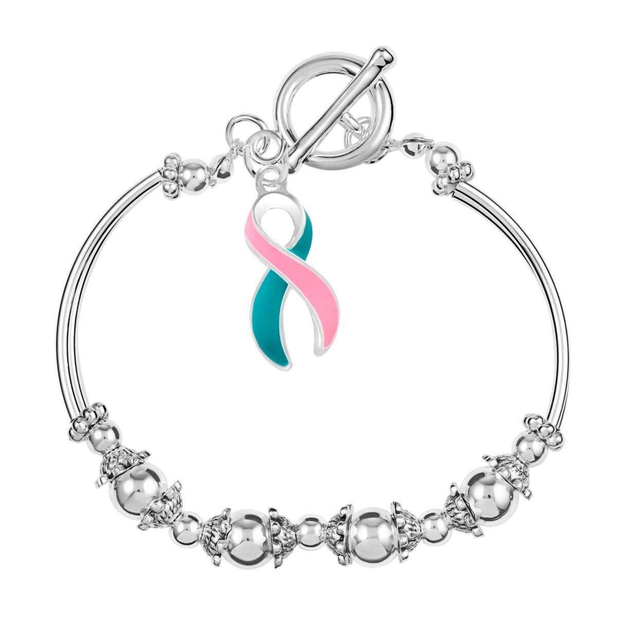 Pink & Teal Ribbon Charm Partial Beaded Bracelets - Fundraising For A Cause