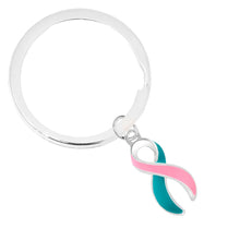 Load image into Gallery viewer, Pink &amp; Teal Ribbon Split Style Key Chains - Fundraising For A Cause