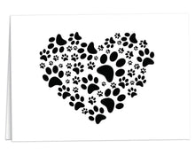 Load image into Gallery viewer, Paw Print Heart Note Cards, Animal Causes Thank You Cards