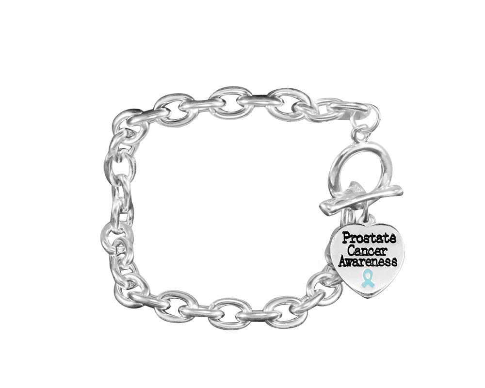 Prostate Cancer Heart Charm Light Blue Ribbon Chunky Charm Bracelets - Fundraising For A Cause
