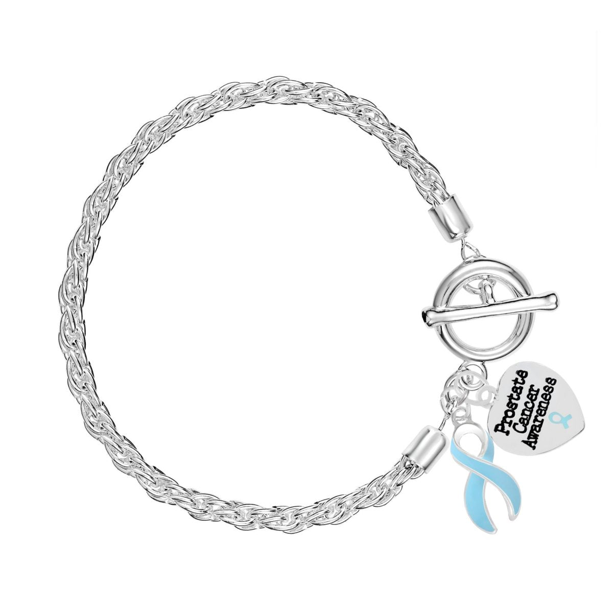 Prostate Cancer Light Blue Ribbon Charm Rope Bracelets - Fundraising For A Cause