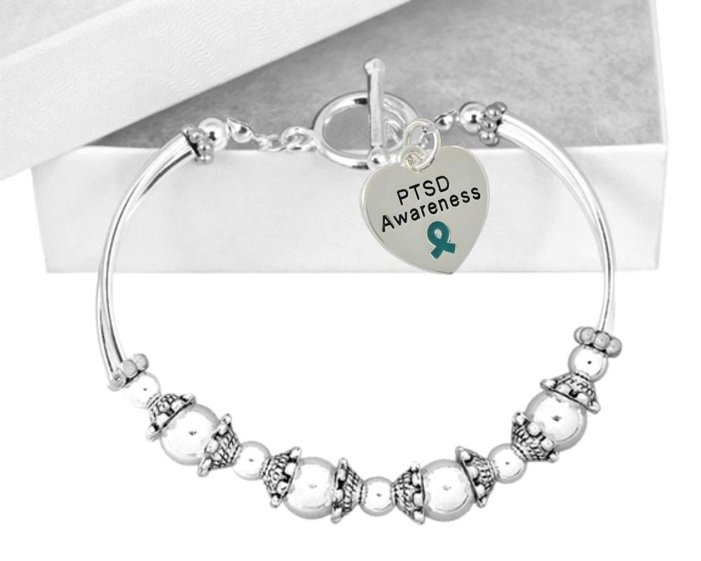 PTSD Awareness Heart Charm Partial Beaded Bracelets - Fundraising For A Cause