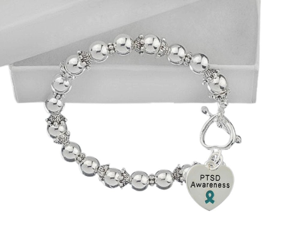 PTSD Heart Awareness Charm Silver Beaded Bracelets - Fundraising For A Cause