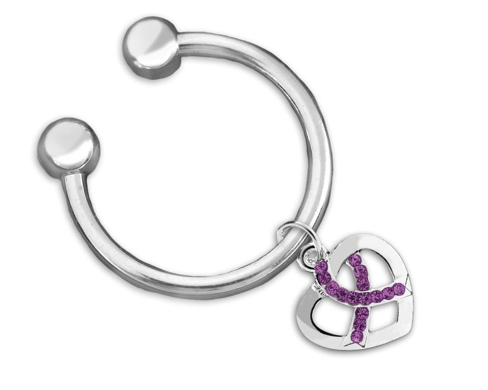 Purple Crystal Heart Horse Shoe Keychain Ring - Fundraising For A Cause