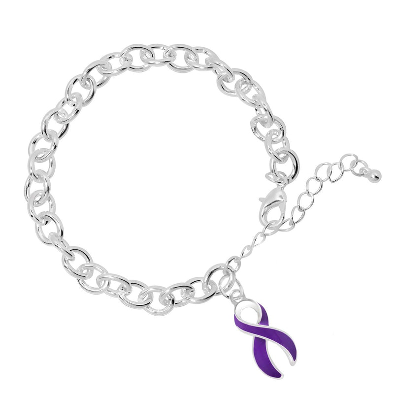 Purple Ribbon Chunky Charm Bracelets - Fundraising For A Cause
