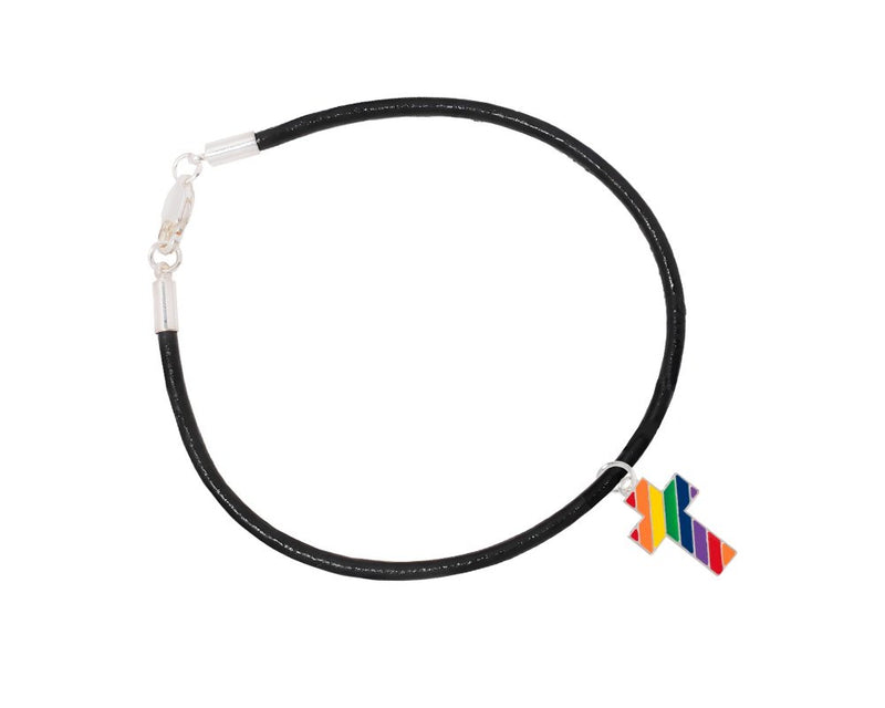 Rainbow Cross Charm on Black Cord Bracelets - Fundraising For A Cause