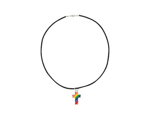 Rainbow Cross Charm on Black Cord Necklaces - Fundraising For A Cause