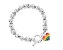 Load image into Gallery viewer, Rainbow Heart Gay Pride Silver Beaded Charm Bracelets - Fundraising For A Cause