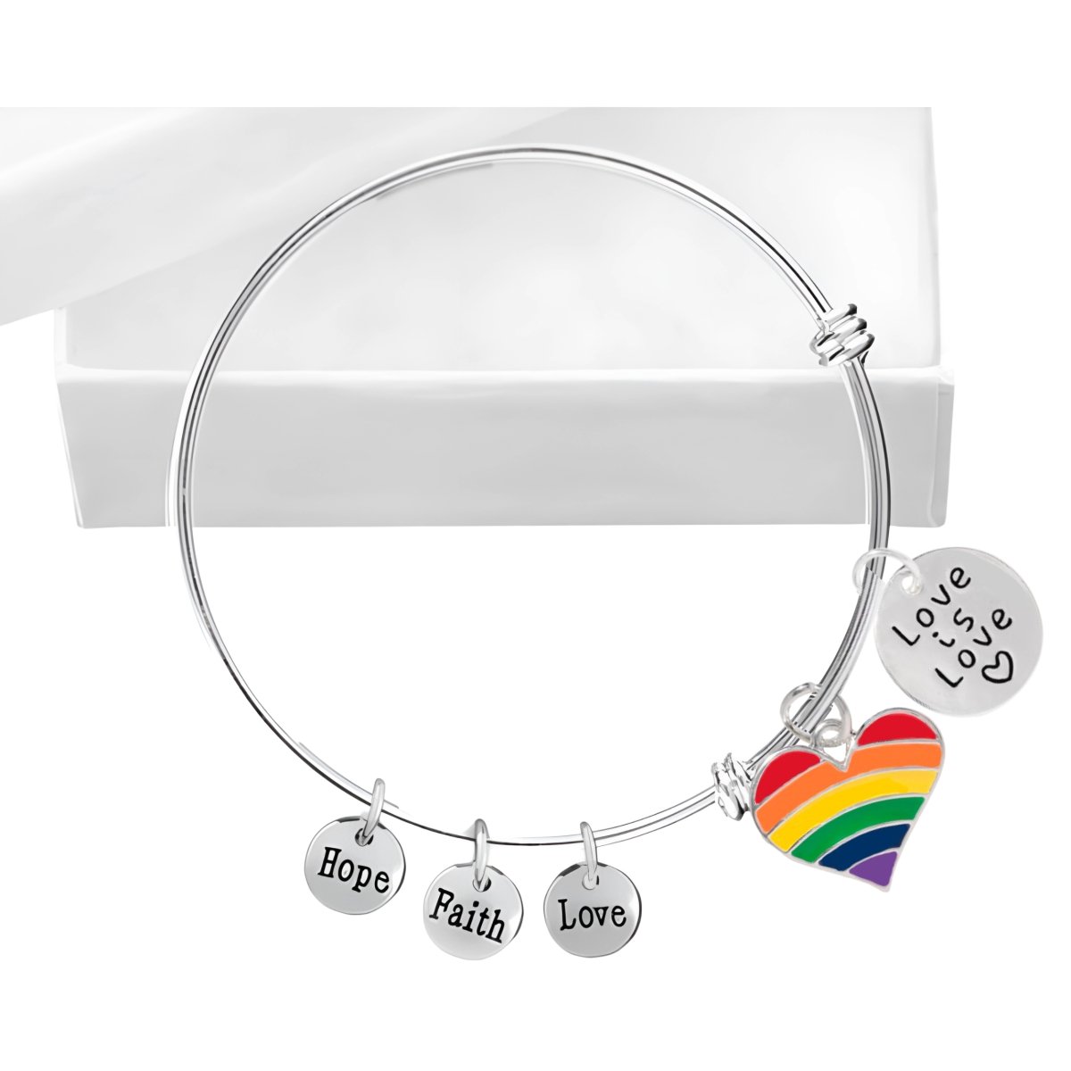 Rainbow Heart Love Is Love Retractable Charm Bracelets - Fundraising For A Cause