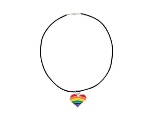 Rainbow Heart Shaped Charm on Black Cord Necklaces - Fundraising For A Cause