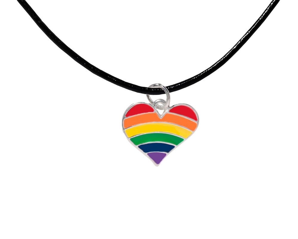 Rainbow Heart Shaped Charm on Black Cord Necklaces - Fundraising For A Cause