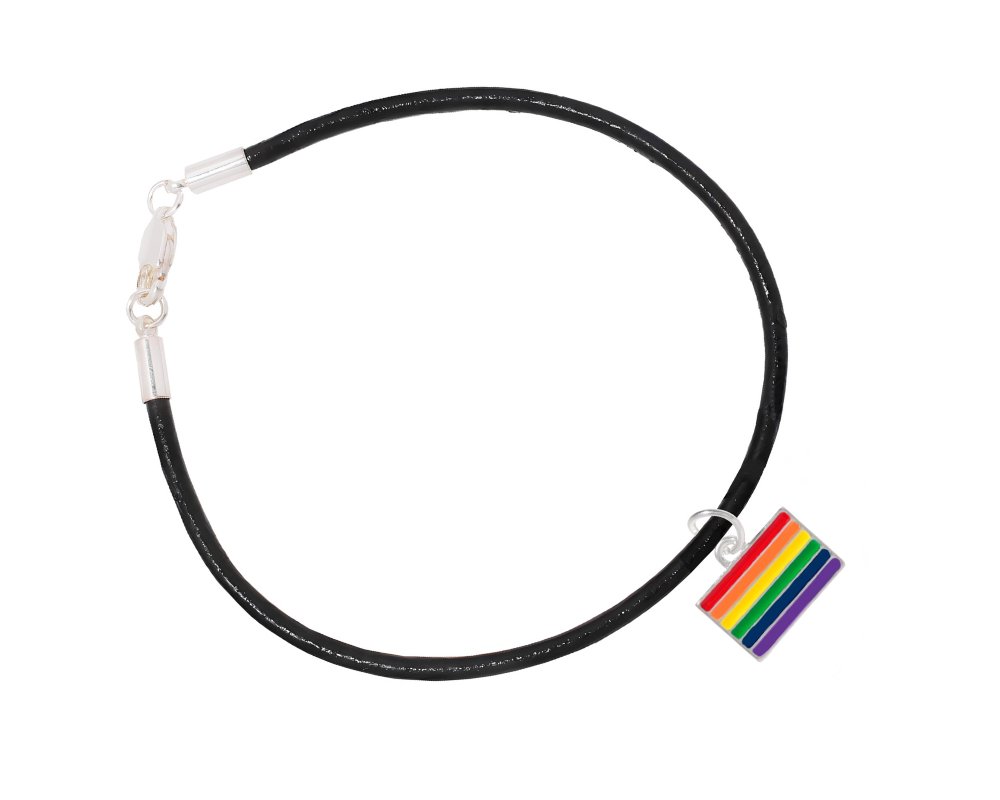 Rainbow LGBTQ Rectangle Charm on Black Cord Bracelets - Fundraising For A Cause