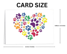 Load image into Gallery viewer, Rainbow Paw Print Heart Note Card Packs (12 Cards/Pack) - Fundraising For A Cause